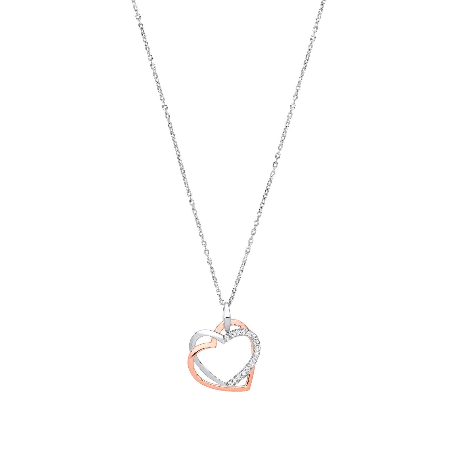 Silver Rose Gold Plated Cubic Zirconia Hearts Charm Necklace - Fine Necklace - Certified Auth – Luxury Jewellery by Im